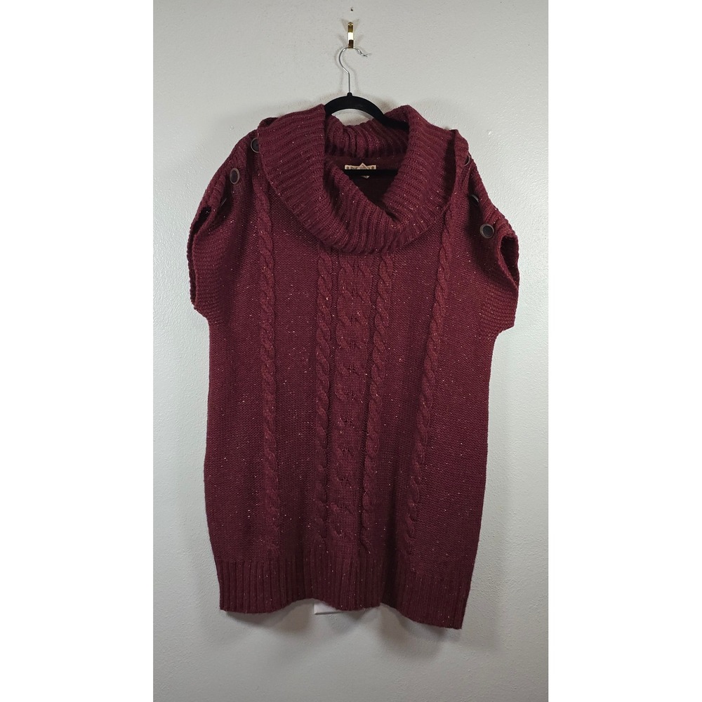 RuffHewn Woman 1X Burgundy Cable Knit Cowl Neck Short Sleeve Sweater Tunic Wool